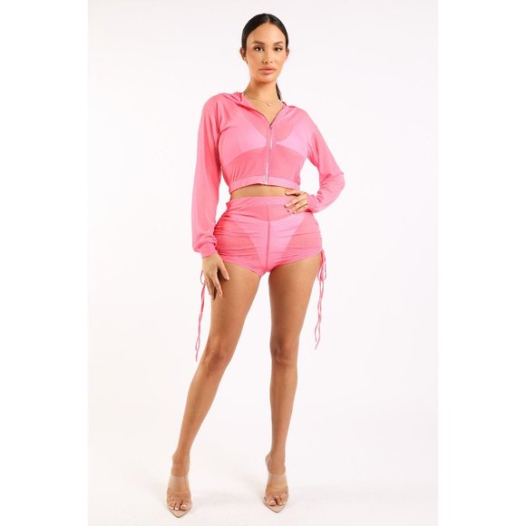 Pieces Other - Womens Mesh Cover Up Set Swimwear Long Sleeve Hooded Two Pieces Outfits Full Zip